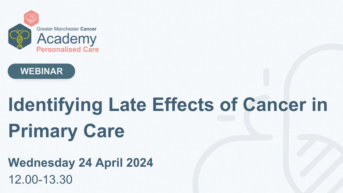 The 'Identifying Late Effects of Cancer in Primary Care' webinar will take place on 24-April. This webinar will focus on identifying late effects in a primary care setting. Spaces are limited, sign up here 👉 bit.ly/3u12Ahm
