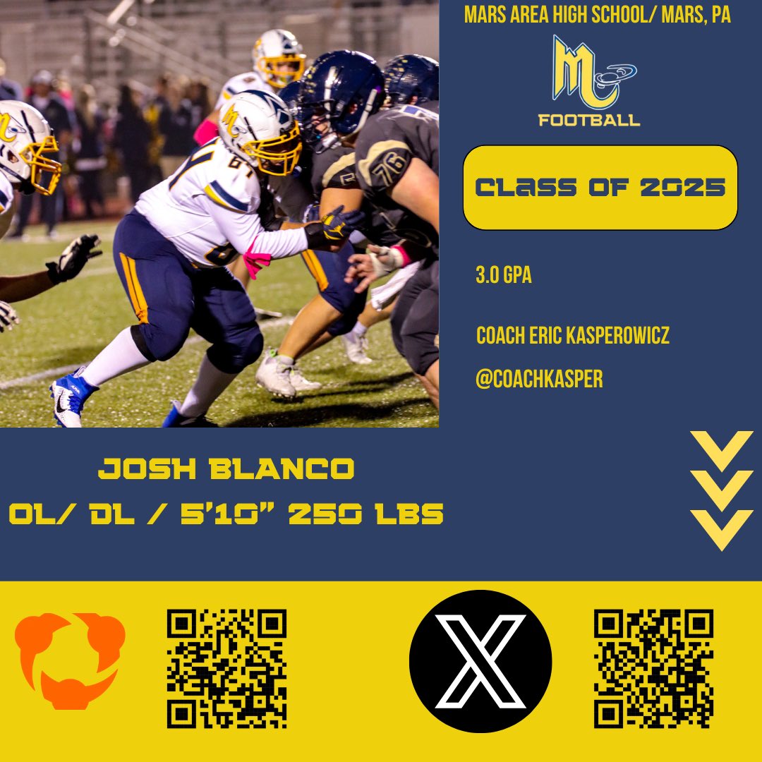 MarsHSFootball's tweet image. All Eyes on the Class of 2025 
OL/DL @blanc0_josh 
#MarsMade 

👽🏈💪#WT2         👀👇