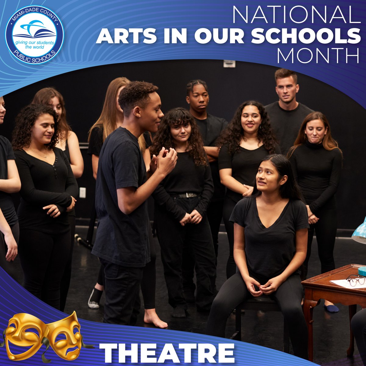 Today for Arts in School Month, we're shining a spotlight on theatre in education! Theatre builds confidence and enriches the lives of our students in countless ways. Let's celebrate the actors, directors, writers, and stage crew who make the magic happen! #YourBestChoiceMDCPS