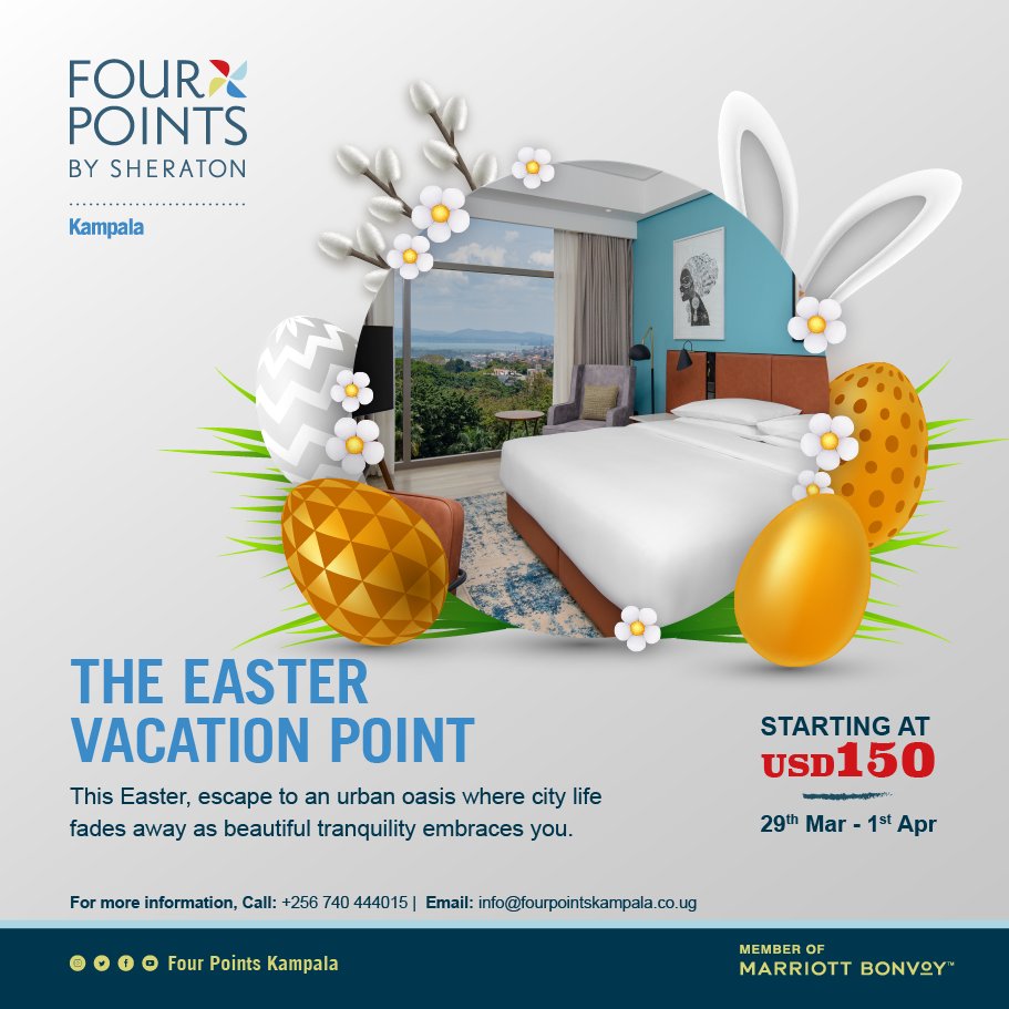 Easter break + Four Points Kampala = The ultimate getaway! Book now and experience true relaxation. #EasterinKampala #FourPointsbySheraton