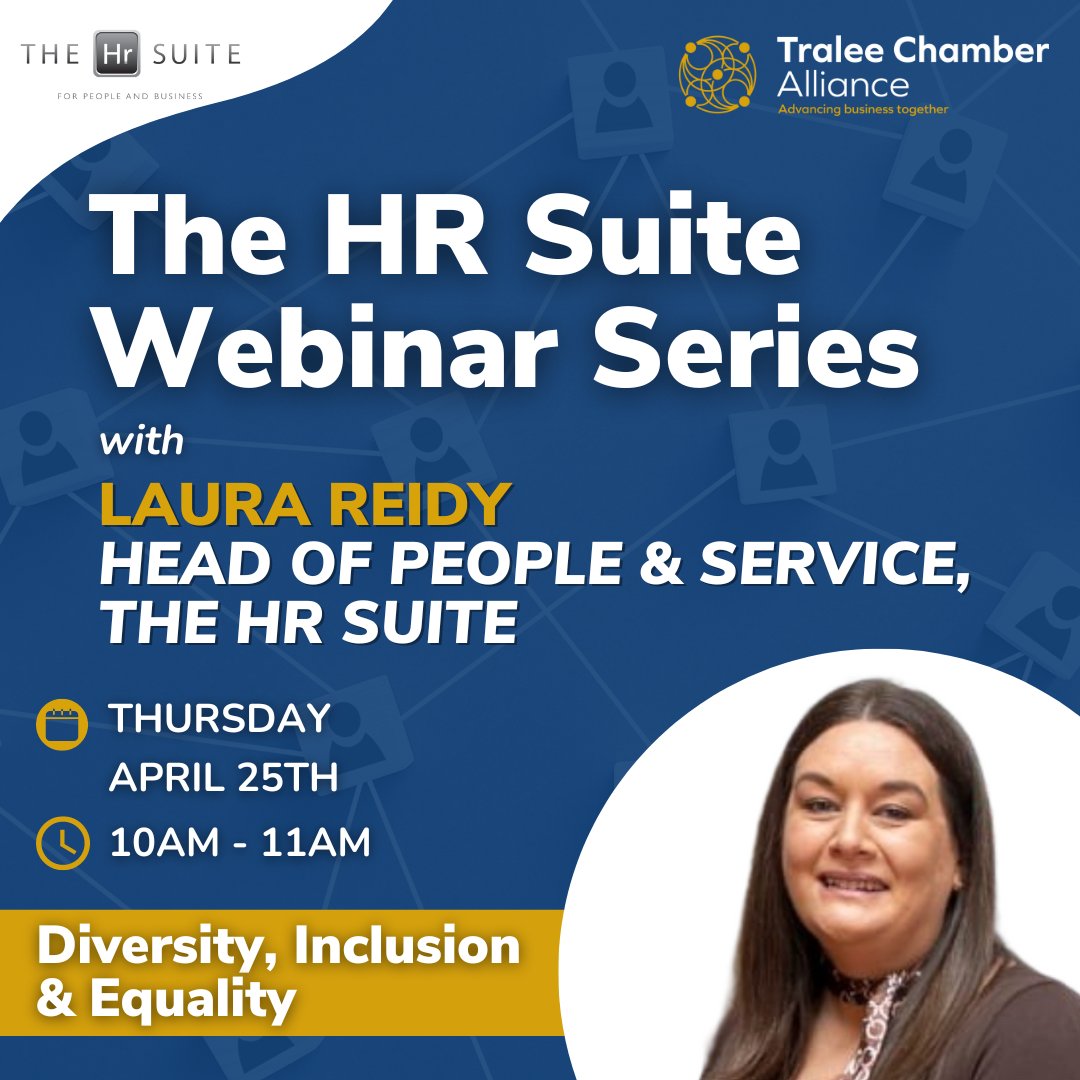 One month to go 🚨 The final instalment in our webinar series from @thehrsuite will focus on Diversity, Inclusion and Equality in the workplace 📈 🗓 Thursday April 25th ⌚️ 10-11am To register, visit: bit.ly/3IRJFt7 #Tralee #Diversity #HR #Inclusion #Webinar