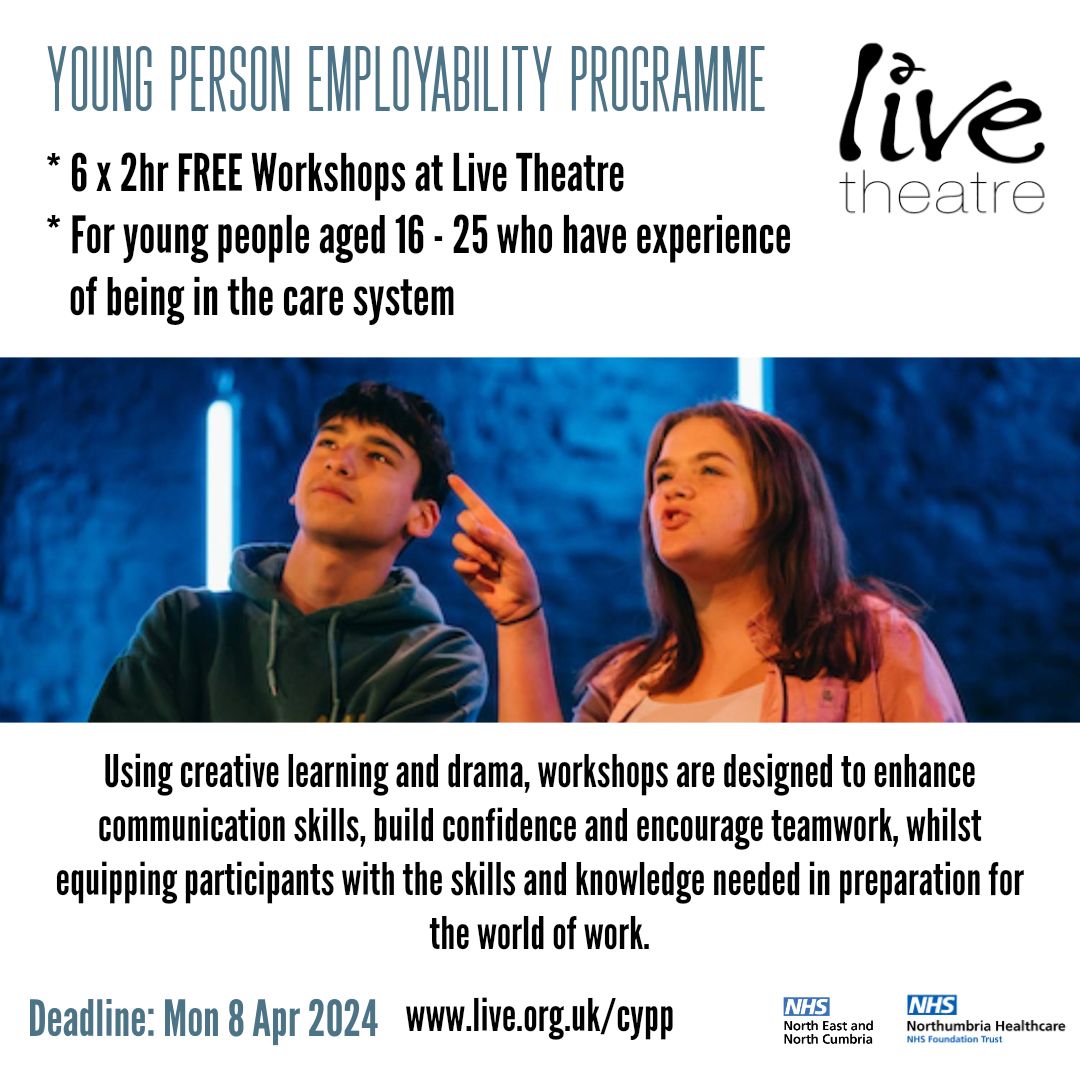 Are you or do you know someone aged 16-25 with experience of being in the care system who would like to attend FREE workshops to help prepare for the world of work? Apply to join us for these sessions by Mon 8 Apr 2024 supported by @NENC_NHS & @NorthumbriaNHS Find out more at…