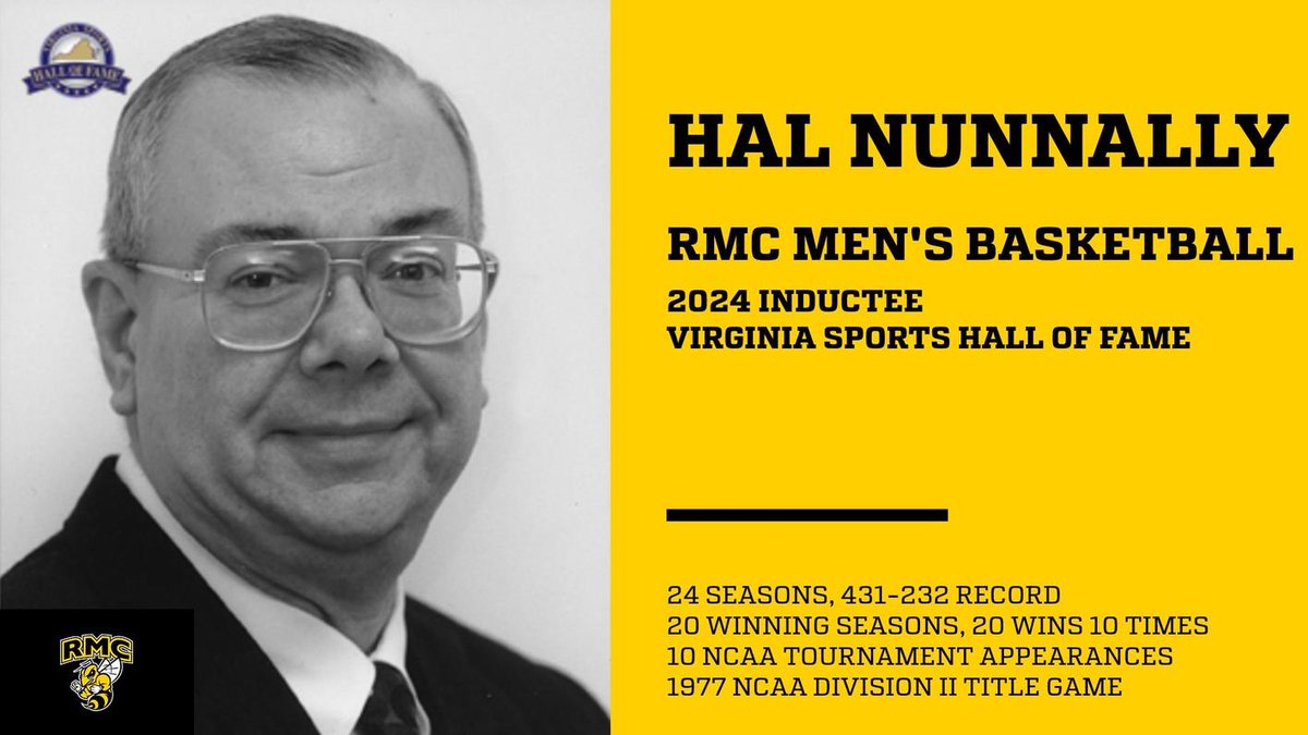 On April 19 &amp; 20th, we will celebrate the 2024 RMC Athletics Hall of Fame Induction for Coach Hal Nunnally. In 24 seasons, Coach Nunnally had a 431-232 record with 10 NCAA Tournament appearances!

Join us to celebrate Coach Nunnally's incredible coaching career! #GOJACKETS