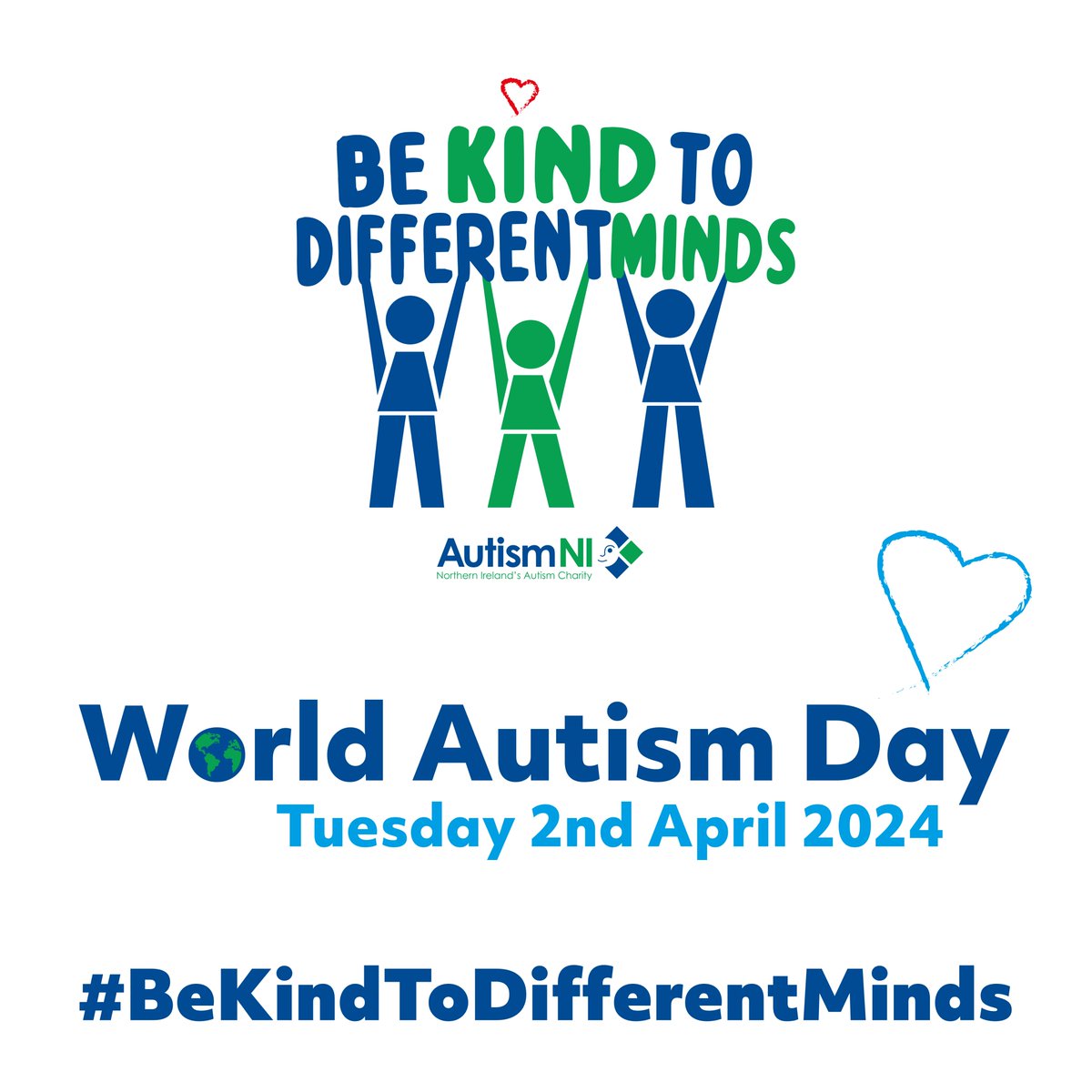 Happy #WorldAutismDay! Today is our day! 💙💚 Help us spread our message 'Be Kind to Different Minds' by saving and sharing our social media graphics. Don't forget to tag us! Save this image or view more at autismni.org/autism-accepta… #WAAW #autismsupport #inclusionmatters