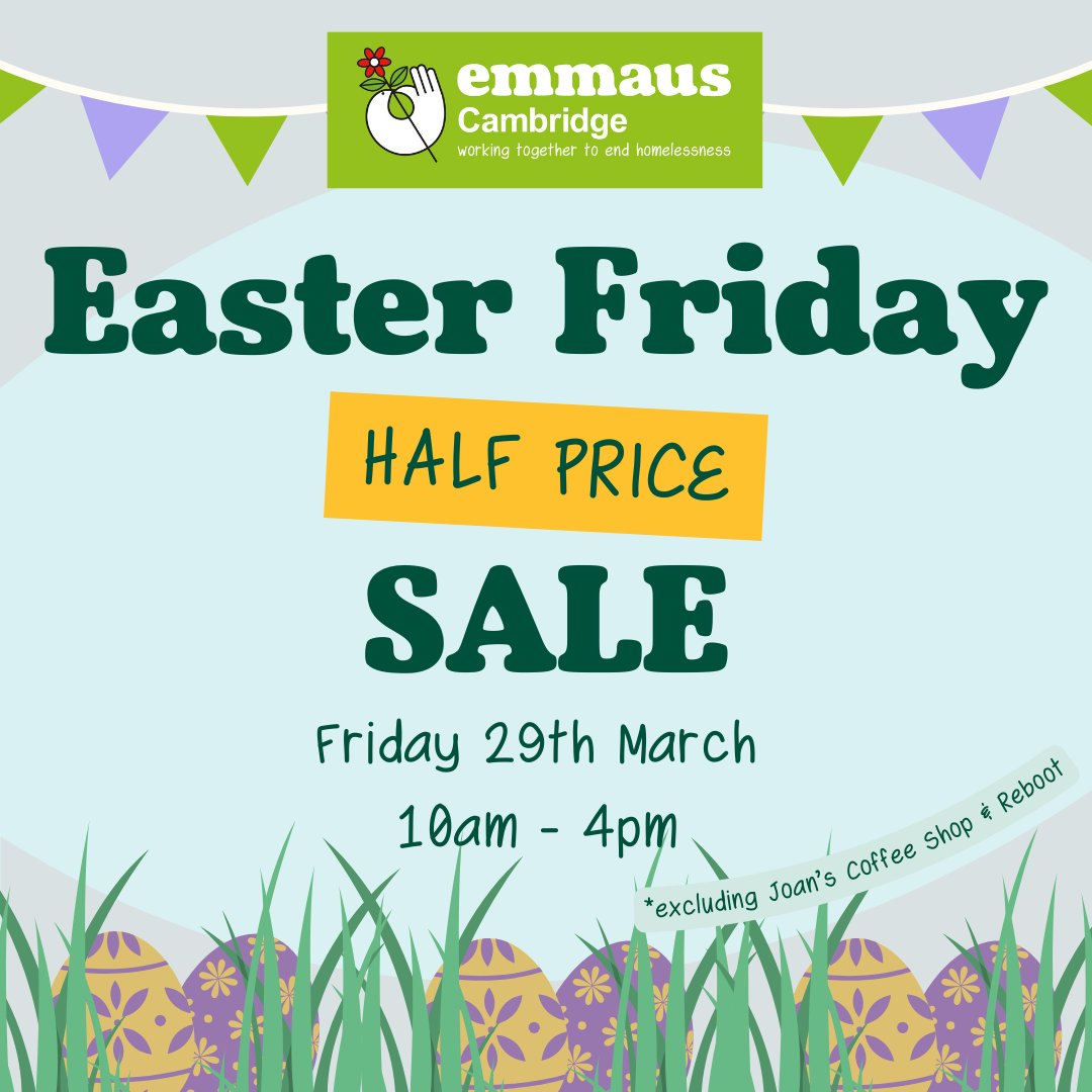 Grab some bargains this Friday at our Easter half price sale! 🌼 Including our emporium, fashion, furniture, homeware and books. We're closing on Easter Sunday to give our community time to rest and relax. Opening as usual on Wednesday 3rd April. 👋