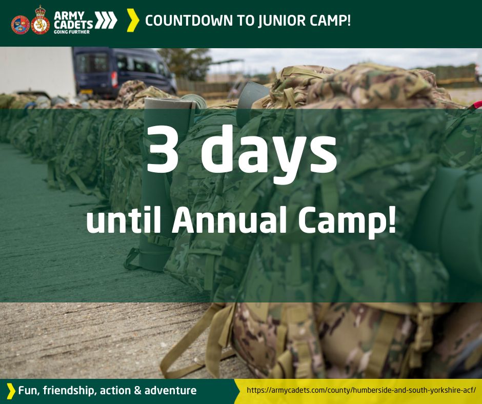 3 days to go! Have you packed yet? #AnnualCamp2024 @ArmyCadetsUK @RFCAYH @4XCdtMedia