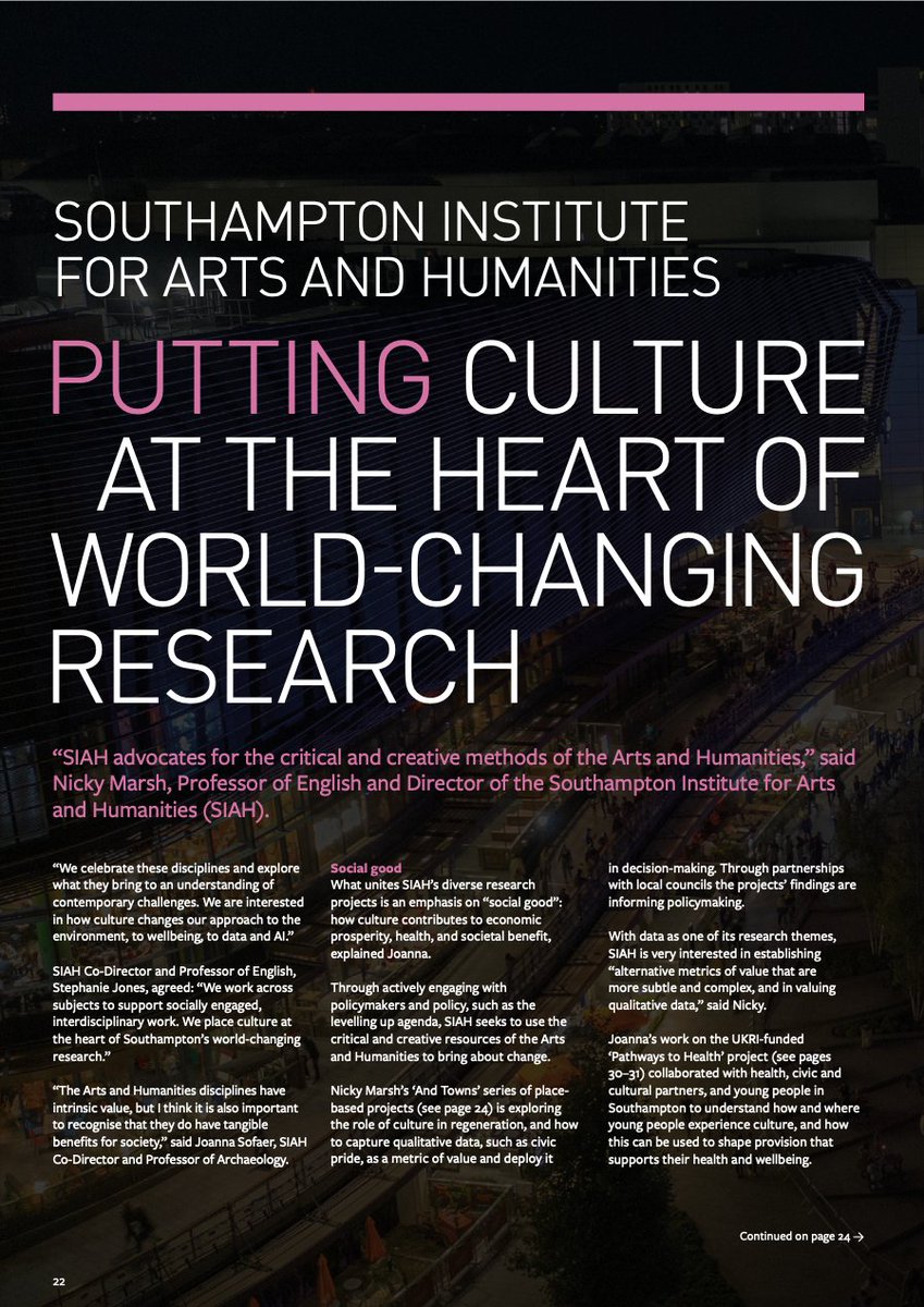 The Spring 2024 edition of Re:action has a special feature on SIAH 🎉 'Putting culture at the heart of world-changing research' with spotlights on our 'Public Life' events and funded projects from @AndTowns, @Pathways2H, smart textiles, composition & data issuu.com/university_of_…