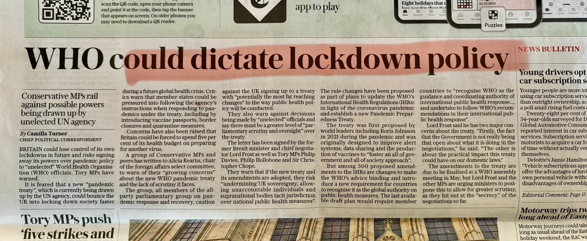 .<a href="/DavidGHFrost/">David Frost</a> is right to point to the lack of transparency over the WHO’s proposals as a cause for major concern. There has been no published update to the drafts released over a year ago. Yet these agreements could shape UK health policy for decades and as currently drafted