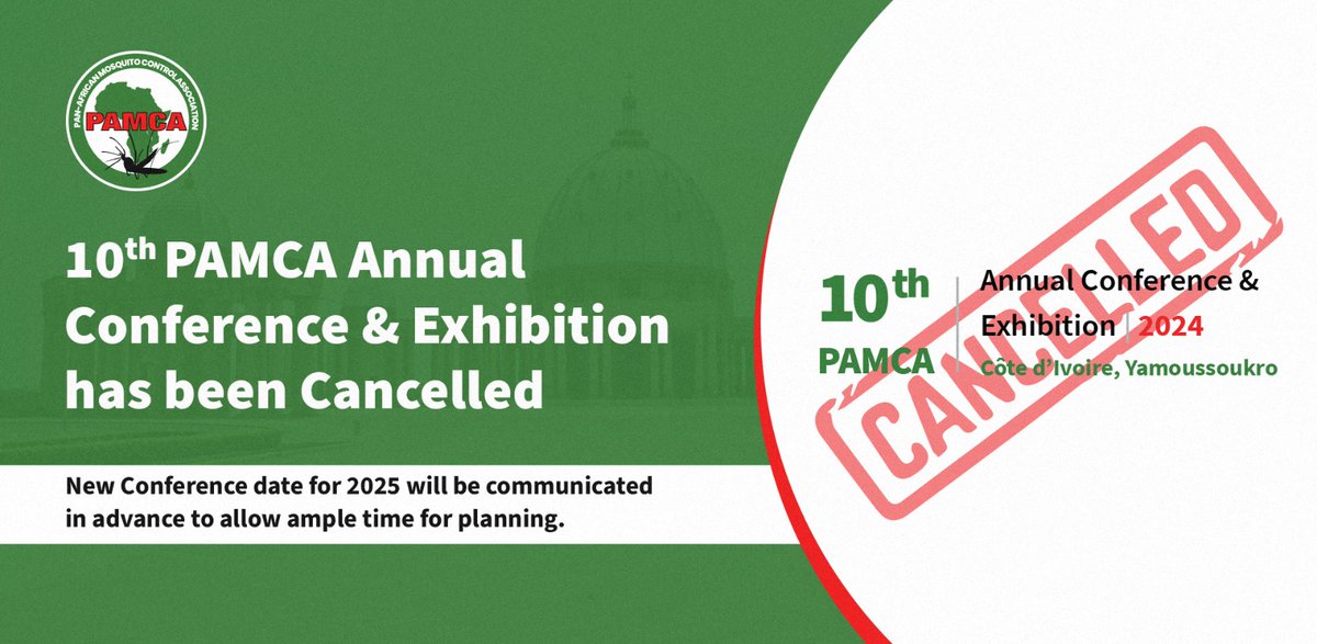 𝗥𝗘: 𝗖𝗔𝗡𝗖𝗘𝗟𝗟𝗔𝗧𝗜𝗢𝗡 𝗢𝗙 𝗧𝗛𝗘 𝟭𝟬𝗧𝗛 𝗣𝗔𝗠𝗖𝗔 𝗔𝗡𝗡𝗨𝗔𝗟 𝗖𝗢𝗡𝗙𝗘𝗥𝗘𝗡𝗖𝗘 &amp; 𝗘𝗫𝗛𝗜𝗕𝗜𝗧𝗜𝗢𝗡

On behalf of the PAMCA Board &amp; Secretariat, we are sorry to announce that the 10th PAMCA Annual Conference  has been cancelled.

More: lnkd.in/dtWjQAbb