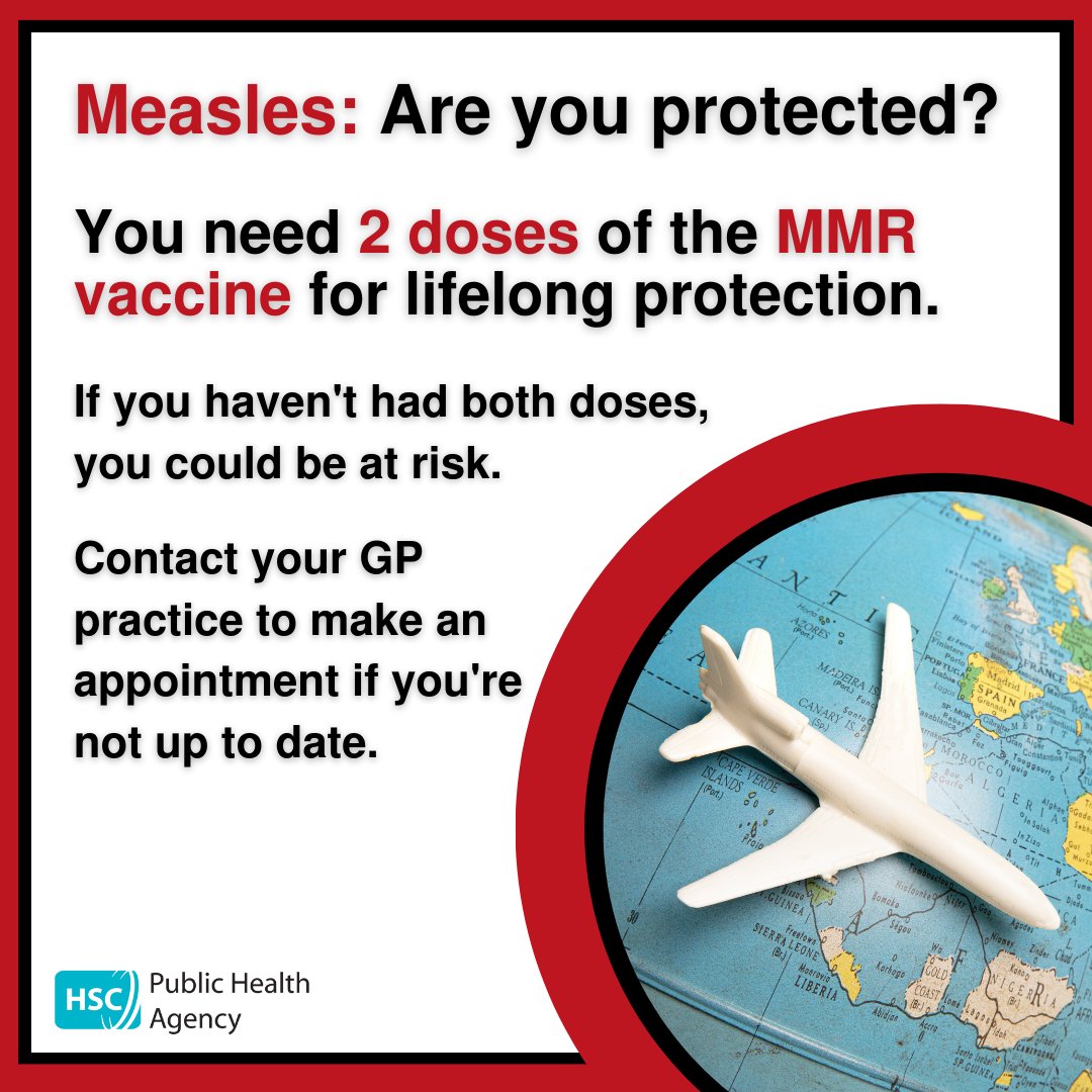 Measles can be a serious infection that can lead to complications, especially in young children & those with weakened immune systems. If you’re planning on travelling, make sure vaccinations are up to date nidirect.gov.uk/mmr. The #MMRCatchUp programme ends Sunday 31 March.