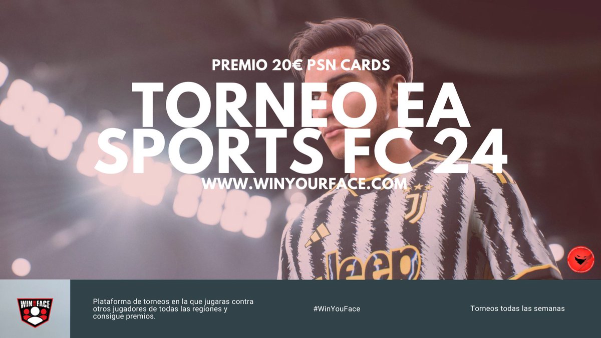 #TorneoDeSportsFC24 | Premio 20€ PSN Cards 8 plazas disponibles 🇪🇺 | 28 de Marzo 17:00 Participa: winyourface.com/en/tournament/… #WinYourFace 🩶🥇