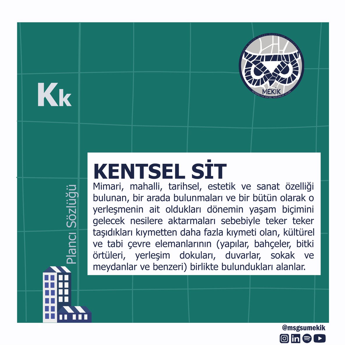 msgsumekik's tweet photo. Değerli MEKİK takipçileri "Plancı Sözlüğü" ile sizlerleyiz. 🌇

Bu hafta Plancı Sözlüğü’nde;
•SİT,
•KENTSEL SİT,
•ARKEOLOJİK SİT,
•DOĞAL SİT,
•TARİHİ SİT, kavramları var. ✍🏻

Bir sonraki Plancı Sözlüğü'nde görüşmek üzere.🦉 https://t.co/XDosVsfHI1