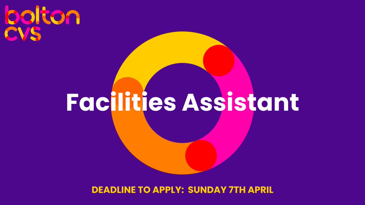 🚨There's not long left to apply for our Facilities Assistant role! Become a part of our team at The Bolton Hub and become an integral part of Bolton CVS💜 More details here➡️ bit.ly/3Iu4Elw