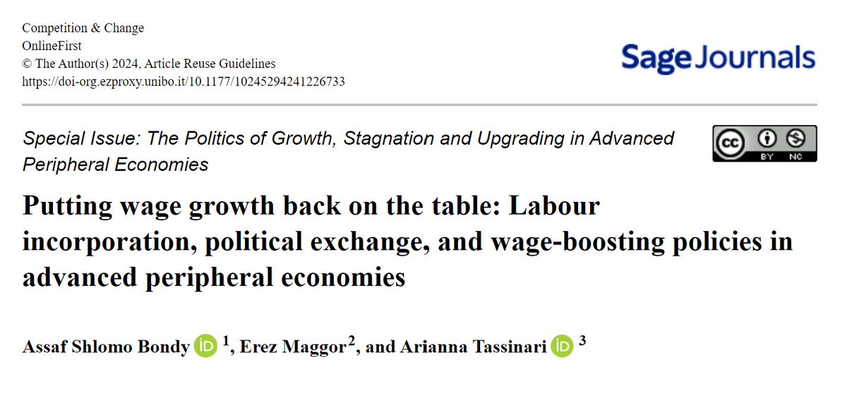 In @CompChange, as part of our SI co-edited w/ @FabioBulfone @AldoMadariaga, @AssafBondy @ErezMaggor & I write about the political dynamics that enable wage growth in the adverse context of peripheral growth models. Spoiler: the role of labour is key! doi.org/10.1177/102452…