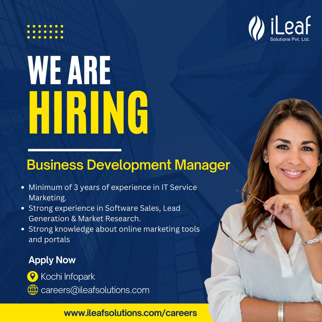 iLeafSolutions's tweet image. Exciting opportunity alert! We&apos;re seeking a dynamic Business Development Manager to drive success at iLeaf Solutions . Apply now at
ileafsolutions.com/jobs/business-… and be part of our journey to excellence.

#BusinessDevelopment #InnovateWithUs #ileafsolutions #BDM