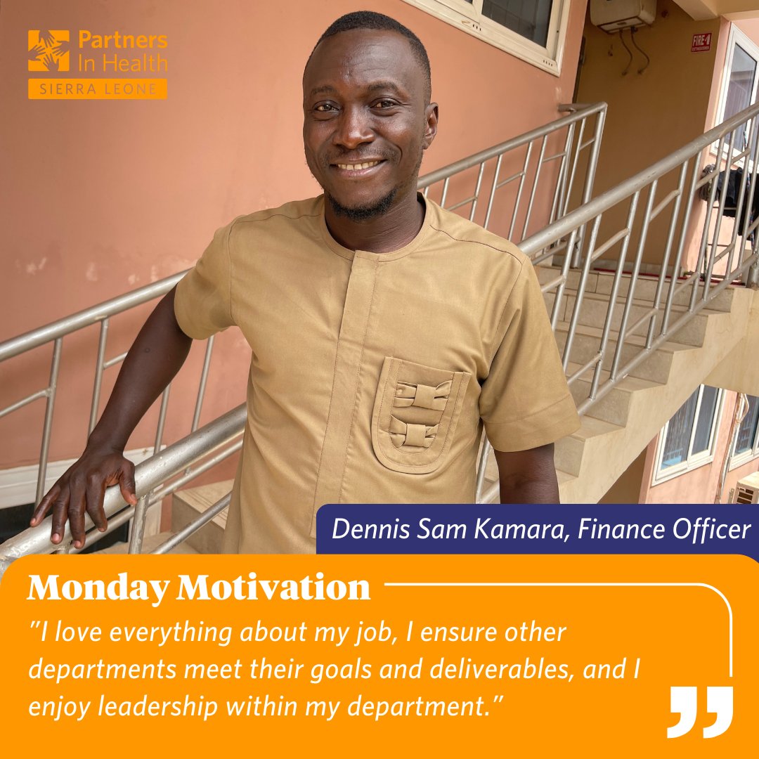 Happy Monday! Meet Dennis Sam Kamara, Finance Officer in Freetown. Dennis loves his role supporting every team at PIH ensuring each department meets their goals. Inspired by PIH's commitment to equality, he's become a passionate advocate for social justice. #MondayMotivation