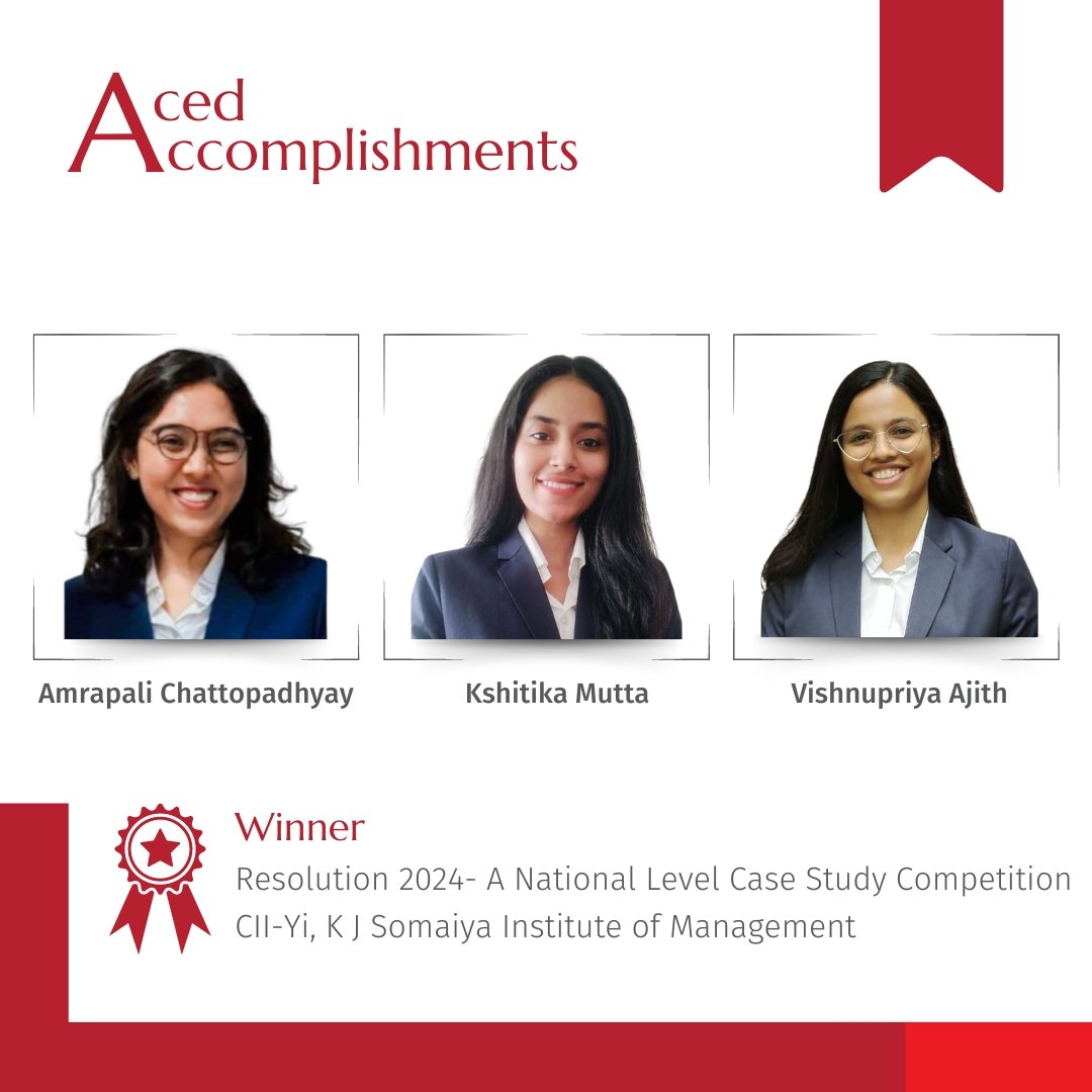 K J Somaiya Institute of Management congratulates Amrapali Chattopadhyay, Kshitika Mutta, and Vishnupriya Ajith (@VishnupriyaAji2) (MBA, 2022-24) for securing First position in Resolution 2024, a national-level case study competition hosted by the CII-Yi Committee, K J Somaiya…