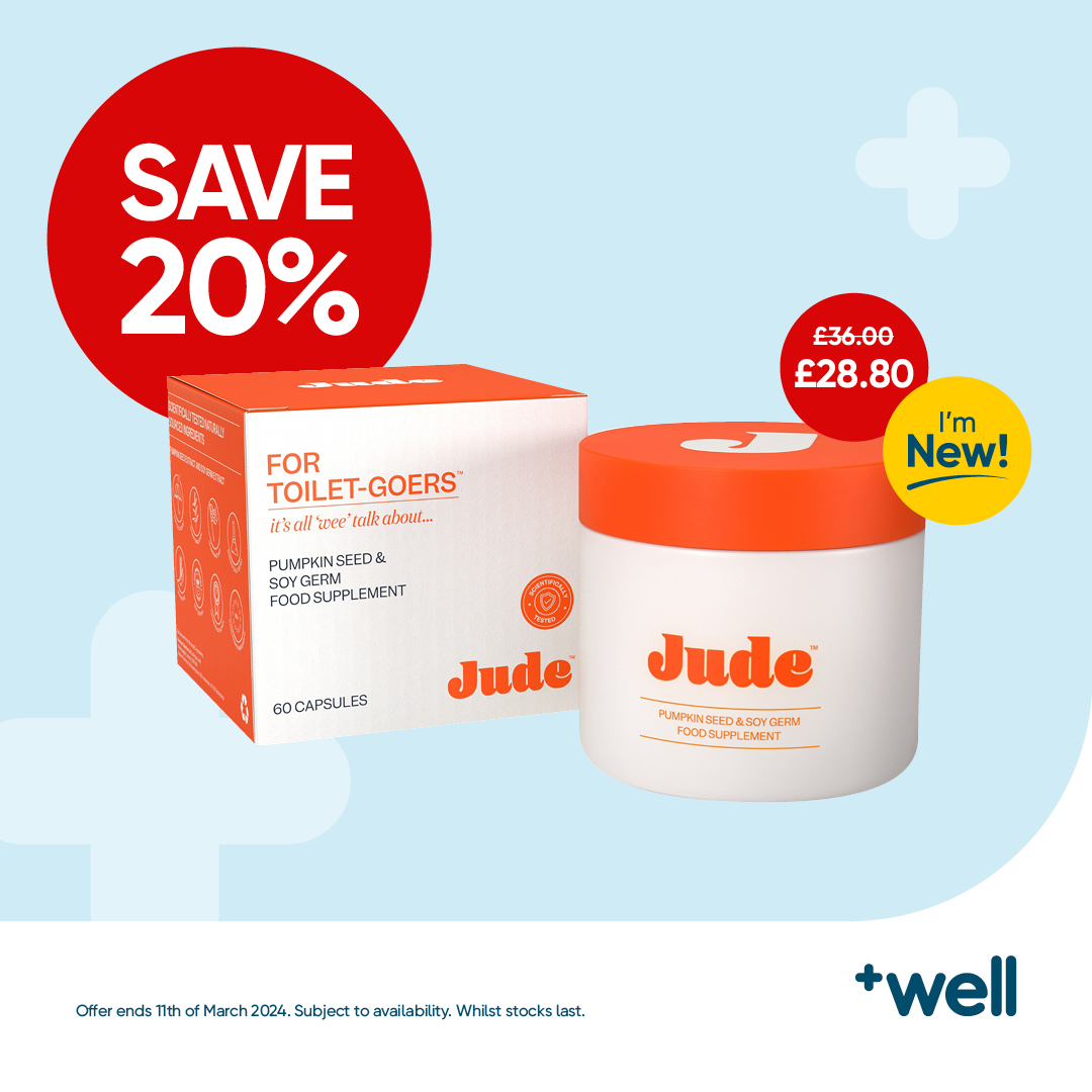 Save 20% on Jude products 🧴 😄 Jude is a powerful, all natural supplement that strengthens your bladder and reduces leaks by up to 79%*. To begin shopping, click the link below. well.co.uk/jude/ #jude #bladder #dragonsden #supplements #pharmacy #wellpharmacy