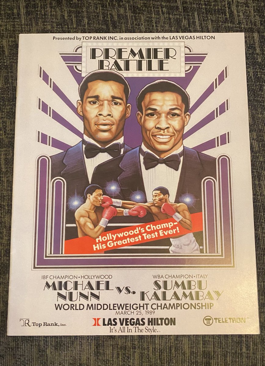 35 years ago today Michael “Second To” Nunn spectacular KO’d Sumbu Kalambay in the 1st round to retain the IBF middleweight title. @ringmagazine 1989 KO of the year. This is the official program.