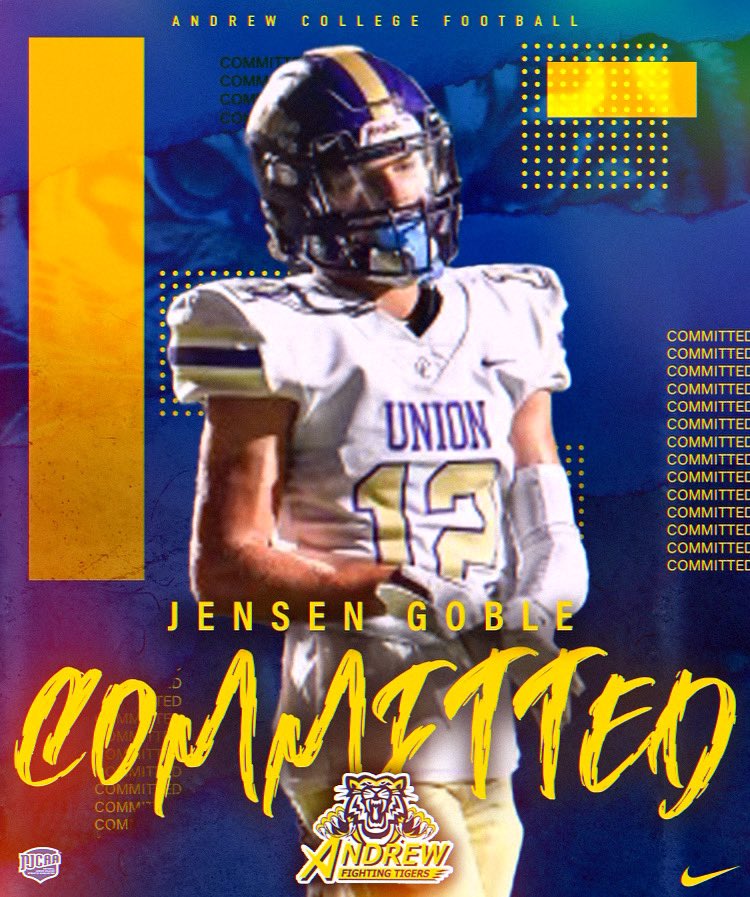 Jensen Goble (@jensengoble12) on Twitter photo Blessed to announce that I am committed to Andrew College and will be continuing my football career. I am very thankful for this opportunity. <a href="/Dr_NickGarrett/">Dr. Nick Garrett</a> <a href="/Dcanes40Lucas/">Derrick Lucas</a> <a href="/NEGARecruits/">Northeast Georgia Recruits</a> <a href="/michaelperry019/">Michael Perry</a> <a href="/CoachMcPaul/">Paul McBride</a> <a href="/tiger4ever50/">Lyn Marsh</a> Blessed to announce that I am committed to Andrew College and will be continuing my football career. I am very thankful for this opportunity. <a href="/Dr_NickGarrett/">Dr. Nick Garrett</a> <a href="/Dcanes40Lucas/">Derrick Lucas</a> <a href="/NEGARecruits/">Northeast Georgia Recruits</a> <a href="/michaelperry019/">Michael Perry</a> <a href="/CoachMcPaul/">Paul McBride</a> <a href="/tiger4ever50/">Lyn Marsh</a>