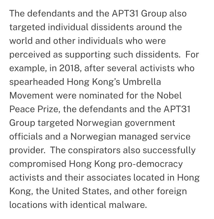 The US has indicted 7 PRC nationals for hacking over a 14-year period. Part of the indictment mentions the targeting of HK pro-democracy activists & associates in HK, the US & elsewhere. #TransnationalRepression justice.gov/usao-edny/pr/s…