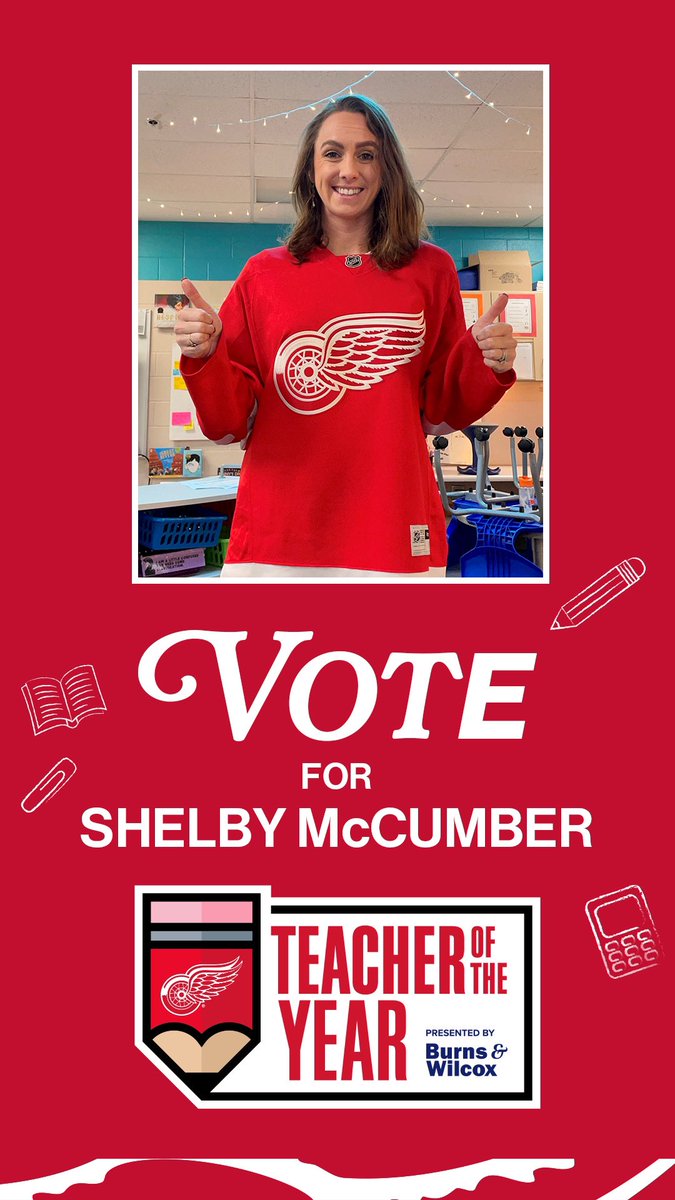 Shelby McCumber (@mccumberteach) on Twitter photo VOTE FOR ME! ❤️🤍👩🏻🏫🐙
For <a href="/DetroitRedWings/">Detroit Red Wings</a> Teacher of the Year!
Vote Daily until April 5th!
nhl.com/redwings/commu…
<a href="/OrionOaksElem/">Orion Oaks Elementary</a>
<a href="/LkOrionSchools/">Lake Orion Community Schools</a> VOTE FOR ME! ❤️🤍👩🏻🏫🐙
For <a href="/DetroitRedWings/">Detroit Red Wings</a> Teacher of the Year!
Vote Daily until April 5th!
nhl.com/redwings/commu…
<a href="/OrionOaksElem/">Orion Oaks Elementary</a>
<a href="/LkOrionSchools/">Lake Orion Community Schools</a>