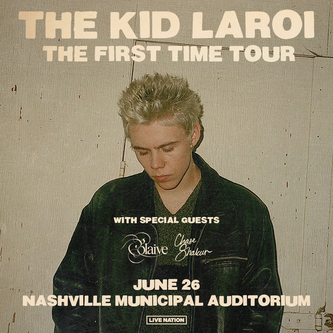 JUST ANNOUNCED! ⚠️ The Kid LAROI is bringing the First Time Tour 2024 with special guests glaive and Chase Shakur to Nashville Municipal Auditorium on June 26th! Tickets on sale this Friday, March 29 at 10am 🎟️