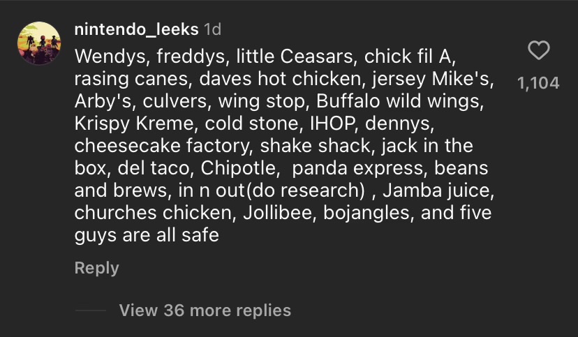Some non Zionist food company’s (This comment isn’t me)