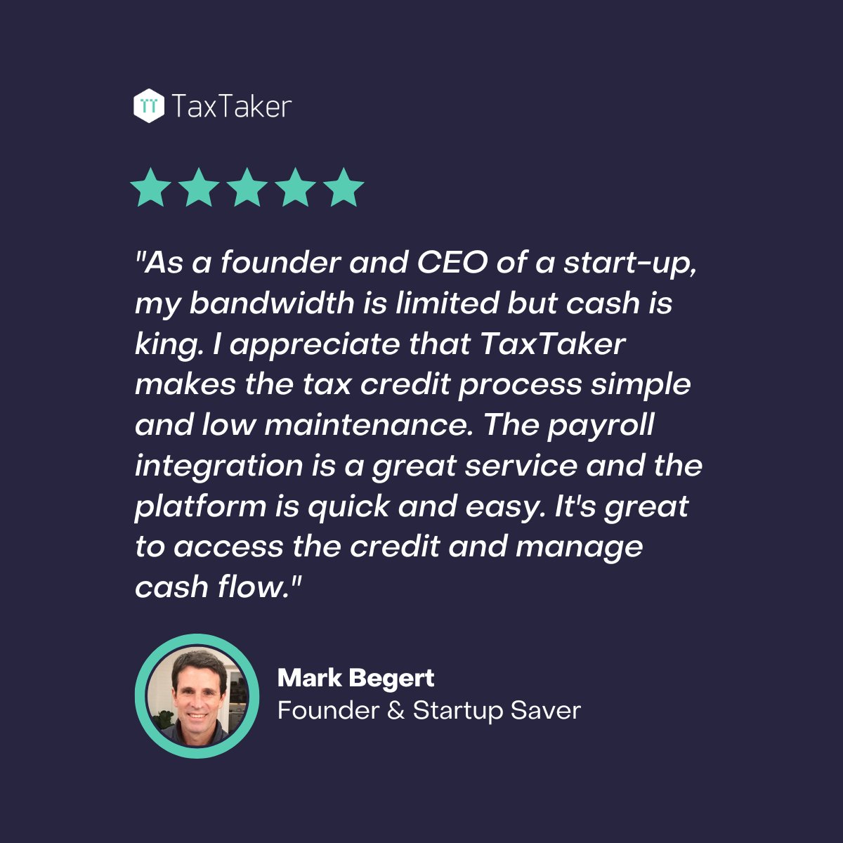 We're beaming after hearing about Mark's amazing experience with our team. Thank you for choosing us, Mark! We appreciate your feedback. 🎉

#TaxTaker #Testimonial #Startups #Business #TaxCredits #FinTech