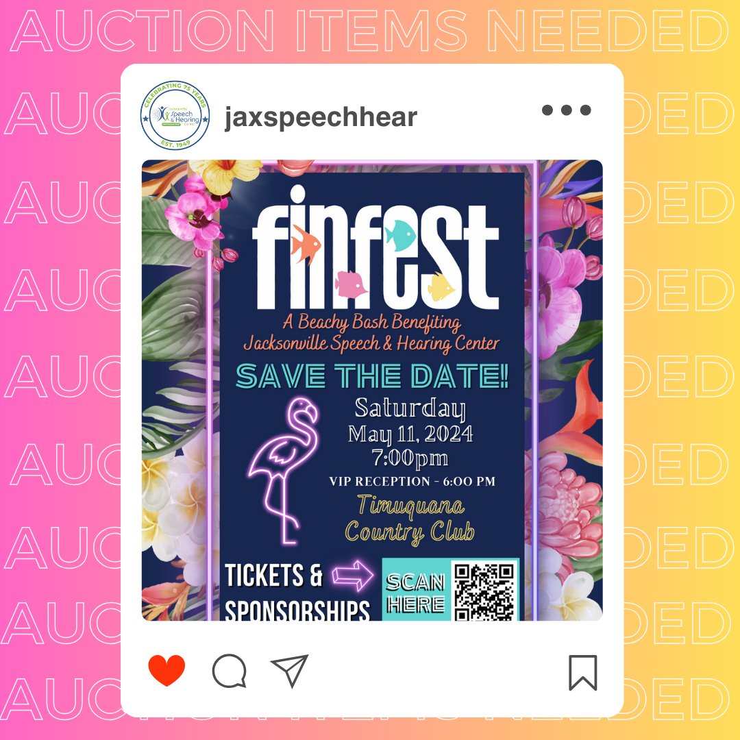 JaxSpeechHear's tweet image. 📣 Unique Auction Items Wanted #FinFest❓ Do you own a small business that can donate a specialty product, gift package, or service❓ Do you work at a company that could purchase items to put together a themed basket 👉 Pls submit lght.ly/e8oooa0 #JaxSpeechHear #shcjax