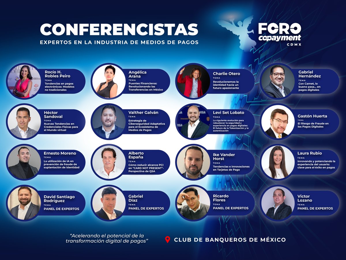 Te Presentamos a nuestros conferencistas, expertos en la industria de medios de pagos, que encabezaran el Foro Copayment CDMX ‼️ÚLTIMOS LUGARES‼️ 👉 Inscríbete aquí: foro.copayment.com.mx/#/signup #ForoCopaymentCDMX #ForoCopayment #MediosDePago #Tecnología