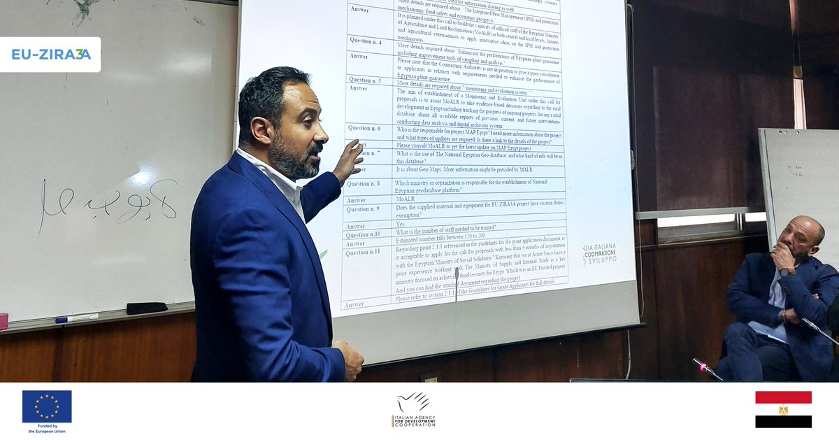 EU-ZIRA3A held an information meeting about the first call proposal at Central Administration for Foreign Agricultural Relations of the Ministry of Agriculture and Land Reclamation.
#EUinEgypt
#MinistryOfAgriculture