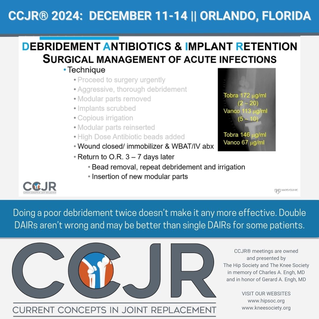 🌟 Explore cutting-edge topics for arthroplasty surgeons at CCJR 2024! 🌟 Registration opens in June. Don't miss out on this comprehensive event! Visit CCJR.com for details. #CCJR2024 #Arthroplasty #MedicalConference #CME #hip #knee #DAIR #revision