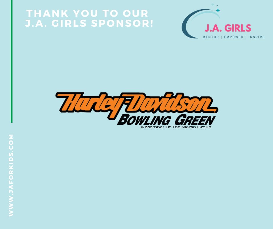 Thank you Harley-Davidson Bowling Green for sponsoring Lunch for J.A. Girls, a mentoring and empowerment event for middle-schoolers. We were thrilled to celebrate Harley-Davidson Bowling Green's 20th anniversary with Amber Martin, one of Harley-Davidson Bowling Green's owners.