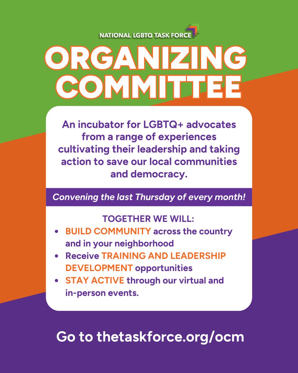 🗓️ Our next Organizing Committee Meeting is right around the corner and is scheduled for THURSDAY, March 28th! 🤝 Let's work together for #equality and a brighter future. Join us now and be part of the change! ✨ 🟣 Register here: thetaskforce.org/ocm