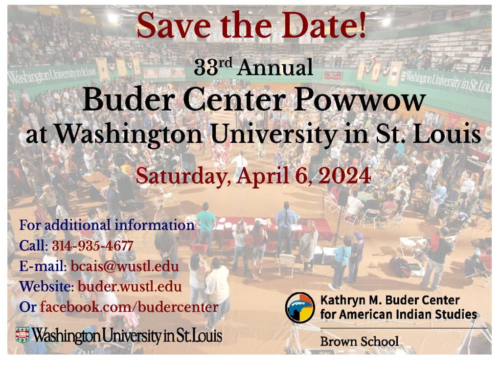 Join the @WUSTL Buder Center for the 33rd Annual Powow on April 6th. This incredible event is free and open to the public, showcasing vibrant Native American culture. Don't miss out! Find more info at: 👉 sites.wustl.edu/budercenter/33…