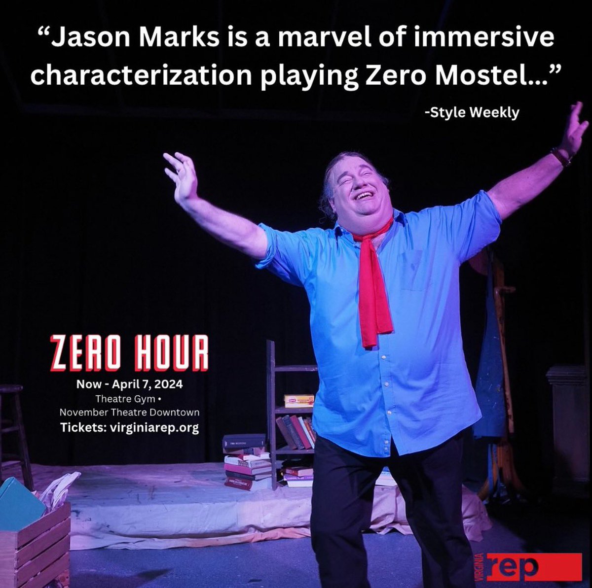 “Any human with a heart will relish the story of an embattled performer stubbornly struggling back to his feet every time he’s knocked down.” 
- @StyleWeekly 

ZERO HOUR is playing at @vareptheatre’s Theatre Gym stage through April 7th. 

styleweekly.com/larger-than-li…