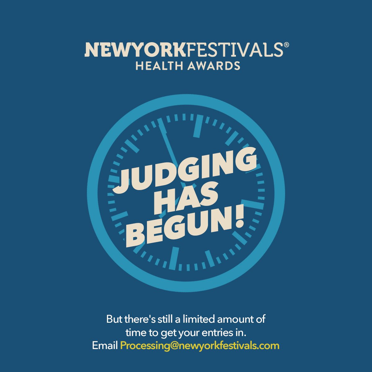 Judging has started for the New York Festivals Health Awards, but there's still a chance to enter your work! Don't miss this opportunity to showcase your talent on a global stage. Time is limited, so act fast. Submit now: processing@newyorkfestivals.com