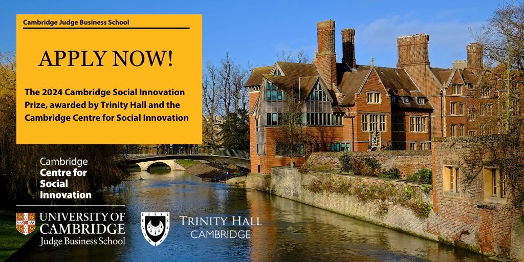 Win £10,000 to spend on your personal and professional development and increase your social impact. The Cambridge Social Innovation prize is for social entrepreneurs and supported by @TrinityHallCamb & the @CJBSsocinnov, at @Cambridge_Uni. Apply – jbs.cam.ac.uk/faculty-resear…