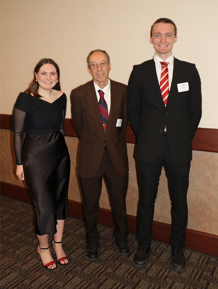 CBE undergraduates Margaret Nedved and Sullivan Flynn, recipients of Tau Beta Pi Scholars Program scholarships, are shown with Tau Beta Pi's LaVern Faidley (center) at the department's Scholarships and Awards Banquet. Our thanks to LaVern and Tau Beta Pi for the student support!