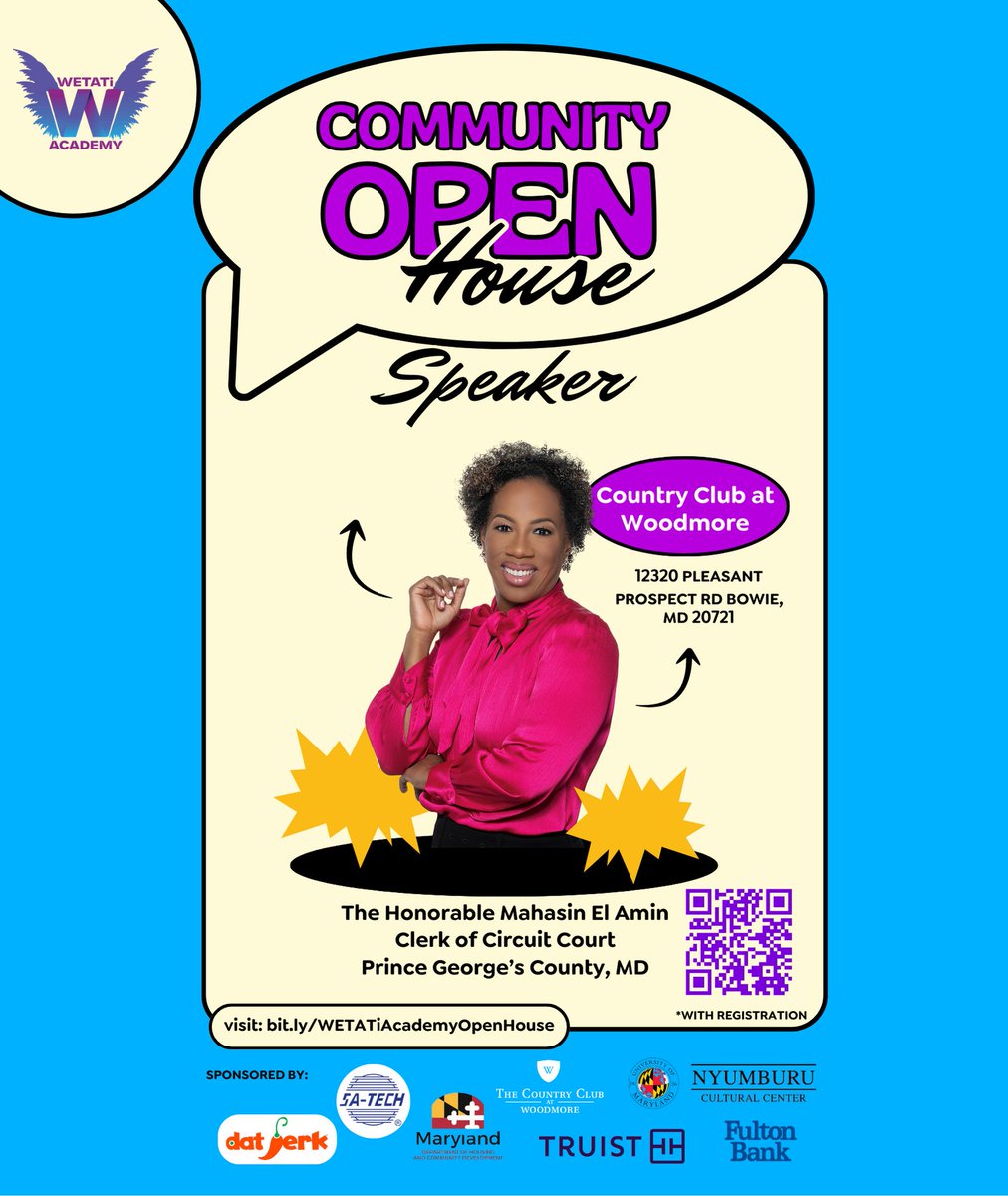 We are excited to officially announce one of our dynamic guest speakers for our bi-annual Community Open House on Friday, April 6th, The Honorable @Clerk_El_Amin, Clerk of Circuit Court for Prince George’s County, Maryland. Register now to reserve a ticket! #WETATiPower #WETATi