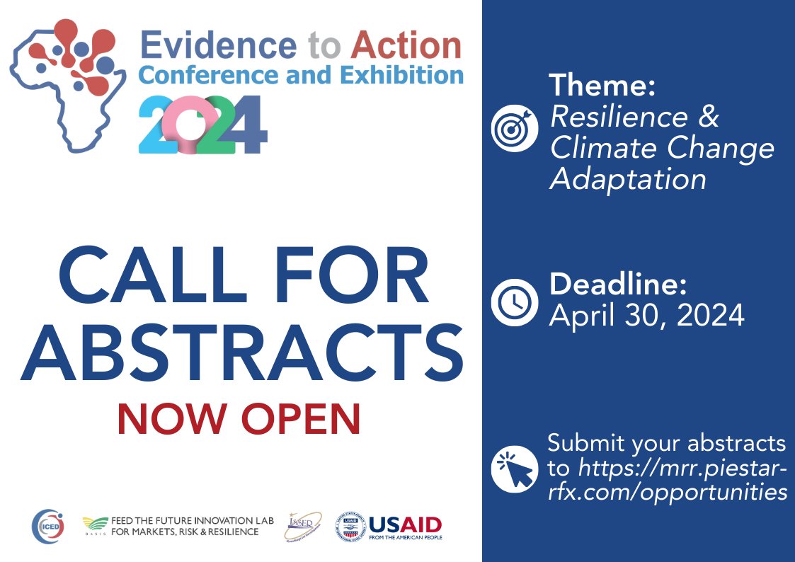 📢Calling all researchers: There's time to submit your abstracts for the 7th annual Evidence to Action Conference! ⚠️Submission deadline: April 30 More details on submissions: bit.ly/E2Aabstracts For E2A info: bit.ly/E2A2024 #E2A2024 #ClimateChange #E2AbyICED