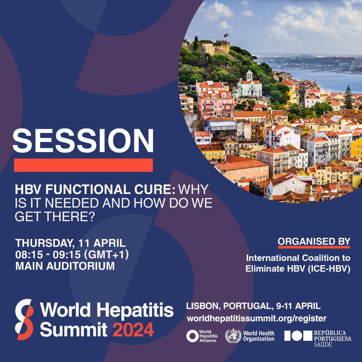 📣 Join ICE-HBV at the World Hepatitis Summit 2024 for ICE-HBV's session on 'HBV functional cure: Why is it needed and how do we get there?' 🗓️ April 11, 2024 ⏰ 08:15-09:15 (GMT+1), Main Auditorium, Lisbon, Portugal. Register now: worldhepatitissummit.org/register/