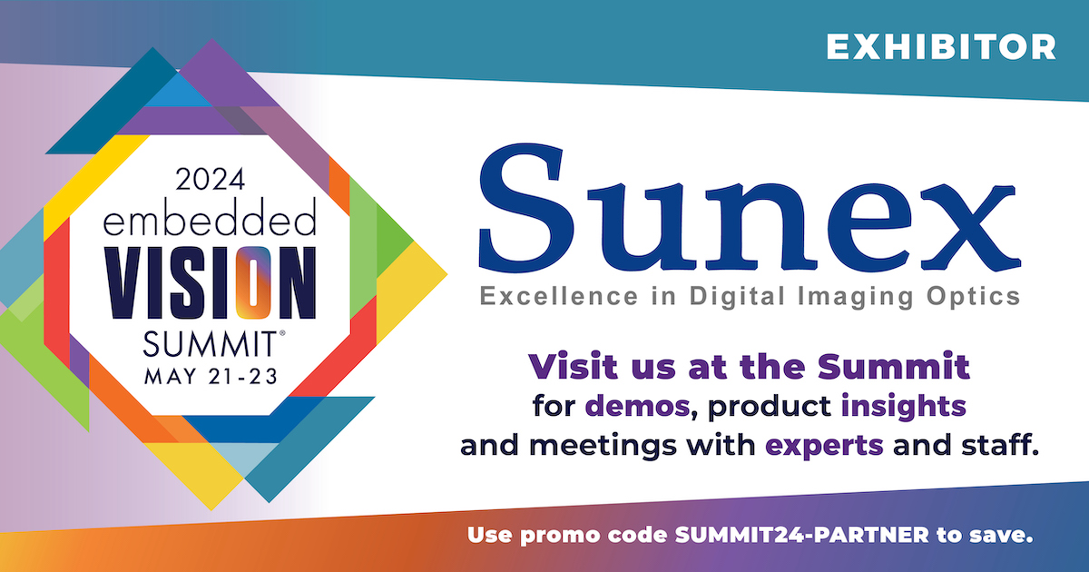 Make sure to stop by the @SunexOptics booth at the 2024 Embedded Vision Summit. Sunex is a recognized world leader in the design and mass production of high-performance digital imaging lenses, projection lenses and modules. embeddedvisionsummit.com/passes/