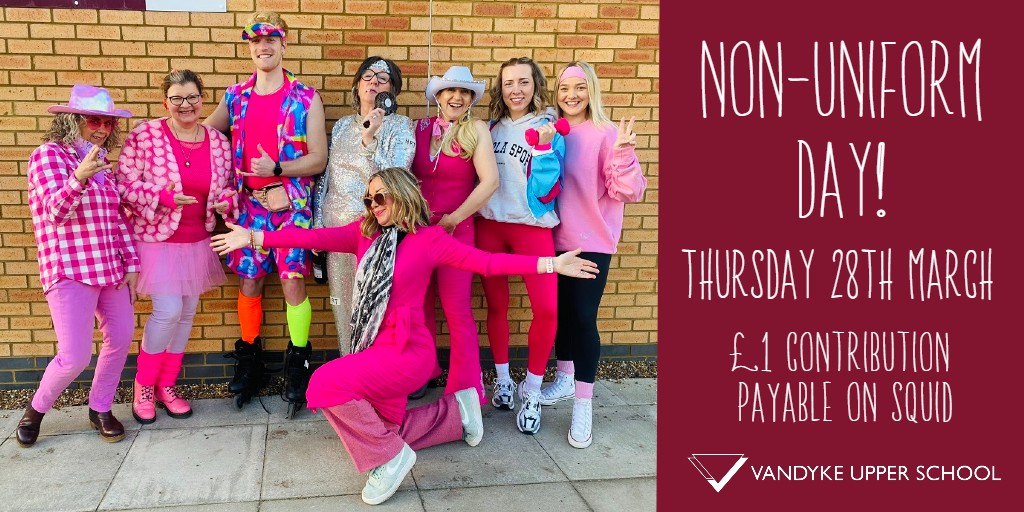 We're rounding the term off in style with a non-uniform day this Thurs, 28th March. Contributions of £1 per student can be made via sQuid. Y11 contributions will go towards the Prom, while Y9 & 10 contributions will go to @macmillancancer. #nonuniform #muftiday #endofterm