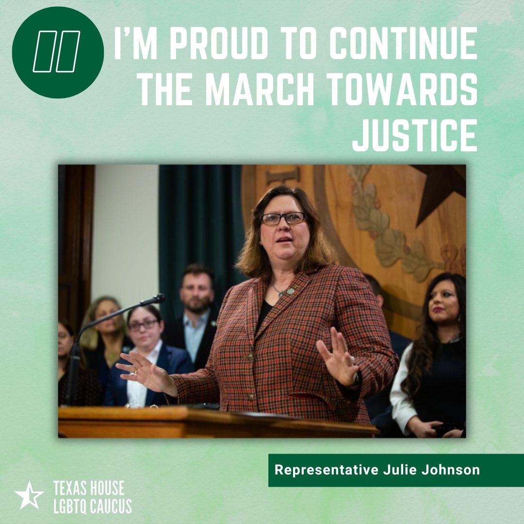 This #WomensHistoryMonth we are continuing to honor the five founding members of our #TxHouseLGBTQCaucus, and today we focus on Representative @juliejohnsonTX, our current caucus Treasurer #TxLege #TxLGBTQCaucus #WHM #WomensHistory #WomensHistoryMonth2024
