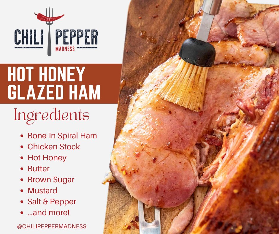 This is my favorite honey glazed ham recipe, with spiral ham baked and glazed with a delicious blend of hot honey, brown sugar, and spices, so easy to make! 🍖 GET THE RECIPE 👉👉👉 chilipeppermadness.com/recipes/hot-ho… #EasterDinner #Easter #Ham #Recipe #Foodie