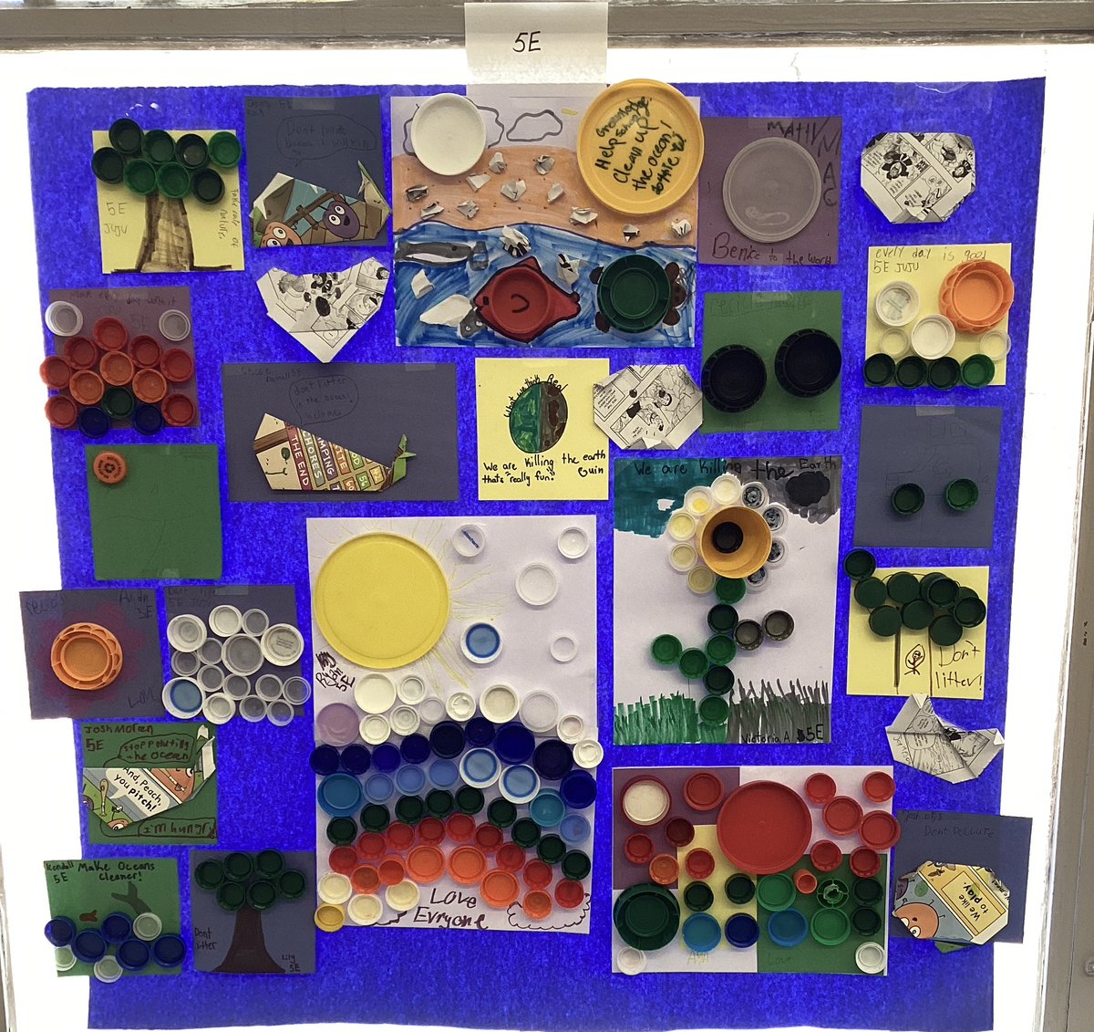 We are turning our library into a gallery of artivism. All pieces were created with recycled materials and have earned $5 each towards organizations supporting our Extraordinary Earth. @studentsrebuild