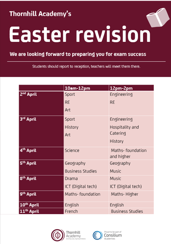 We are pleased to share our Easter revision schedule for year 11. #eggscellent