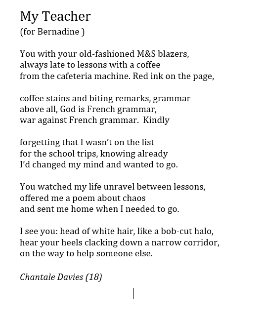 KateClanchy1's tweet photo. I hope Bernadine knows that Chantale is longlisted for the National Poetry competition today. https://t.co/xz4RJzXzjf